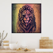 Steampunk Color Gradient Rustikale Lion Poster (Küche)