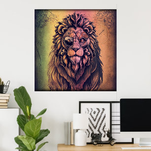 Steampunk Color Gradient Rustikale Lion Poster