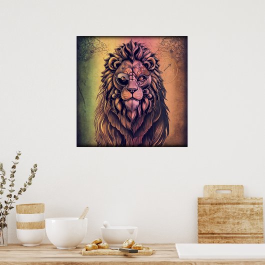 Steampunk Color Gradient Rustikale Lion Poster (Küche)