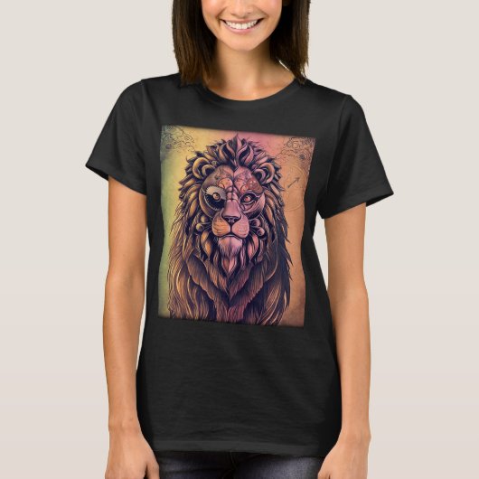 Steampunk Color Gradient Rustikale Lion T-Shirt (Vorderseite)