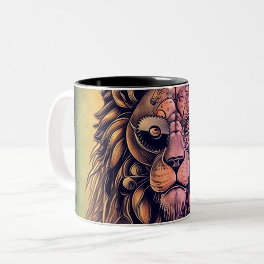 Steampunk Color Gradient Rustikale Lion Zweifarbige Tasse (Vorderseite Links)