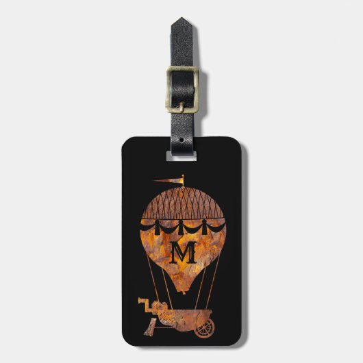 Steampunk Colorful Rust Hot Air Balloon Monogram Gepäckanhänger (Vorderseite vertikal)