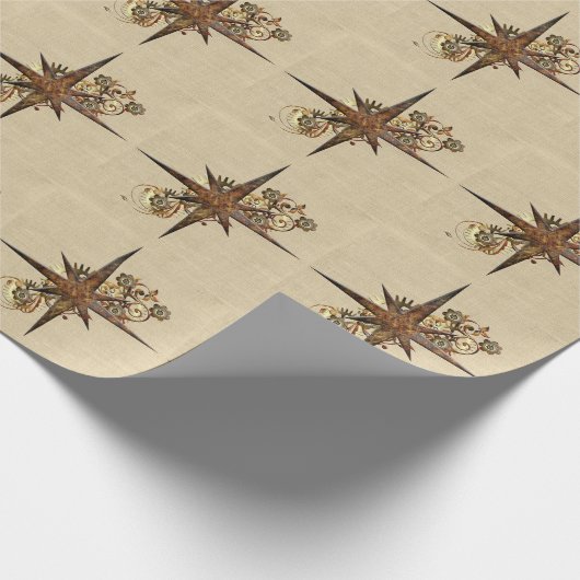 Steampunk Compass Star Geschenkpapier (Ecke)