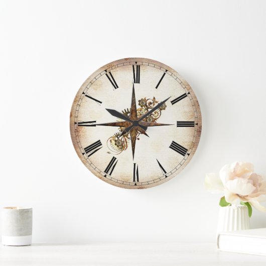 Steampunk Compass Star Große Wanduhr (Zuhause)