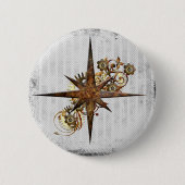 Steampunk Compass Star Grunge Button (Vorderseite)