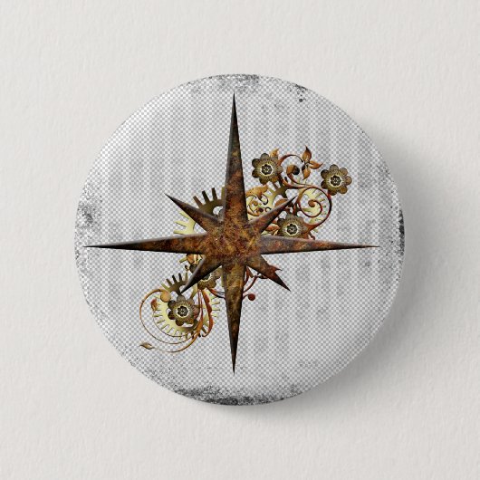 Steampunk Compass Star Grunge Button (Vorderseite)