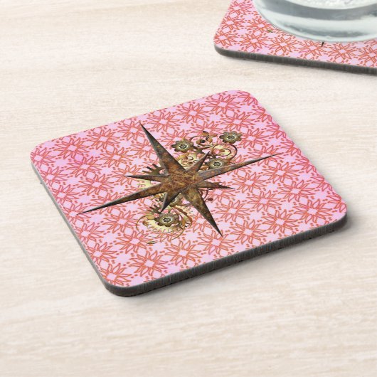 Steampunk Compass Star Hard Plastic Untersetzer (Linke Seite)