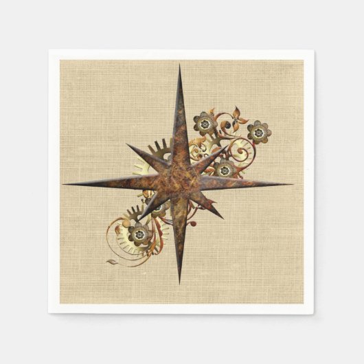 Steampunk Compass Star Paper Napkins Serviette (Vorderseite)