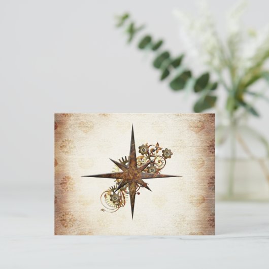 Steampunk Compass Star Postcard Postkarte (Stehend Vorderseite)