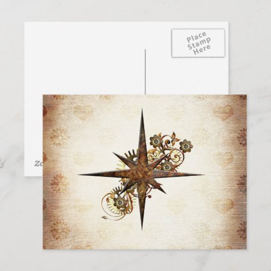 Steampunk Compass Star Postcard Postkarte (Vorne/Hinten)