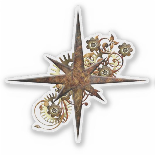 Steampunk Compass Star Transparent Aufkleber (Vorderseite)