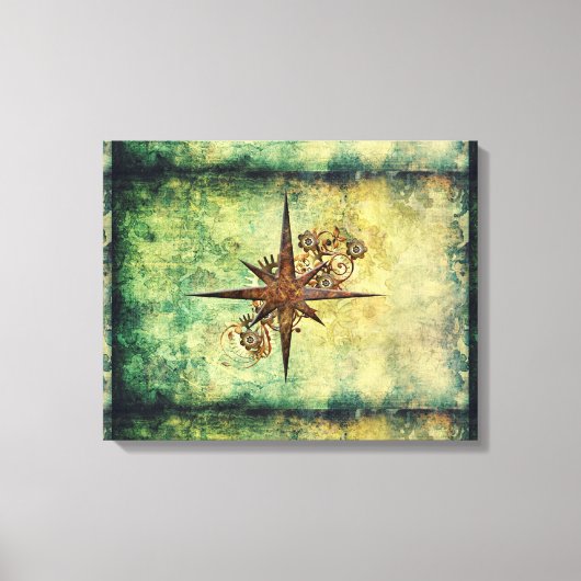 Steampunk Compass Star Wrapped Canvas Leinwanddruck (Vorderseite)