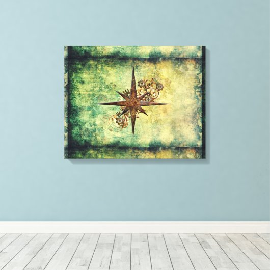 Steampunk Compass Star Wrapped Canvas Leinwanddruck (Insitu (Holzboden))