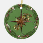 Steampunk Compass Star & Wreath individuell anpass Keramik Ornament (Vorne)
