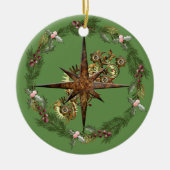 Steampunk Compass Star & Wreath individuell anpass Keramik Ornament (Vorne)