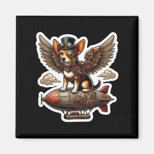 Steampunk Corgi Adventure Sticker - Whimsical Flyi Magnet