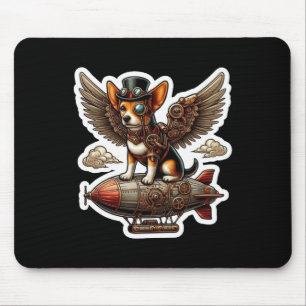 Steampunk Corgi Adventure Sticker - Whimsical Flyi Mousepad