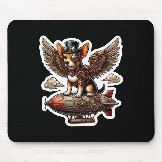 Steampunk Corgi Adventure Sticker - Whimsical Flyi Mousepad (Vorne)