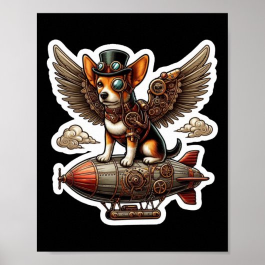 Steampunk Corgi Adventure Sticker - Whimsical Flyi Poster (Vorne)