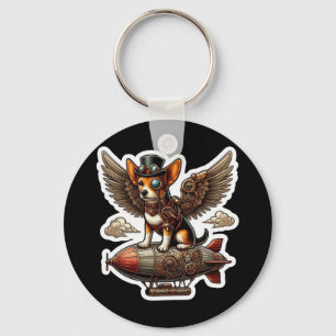 Steampunk Corgi Adventure Sticker - Whimsical Flyi Schlüsselanhänger