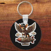Steampunk Corgi Adventure Sticker - Whimsical Flyi Schlüsselanhänger (Vorderseite)