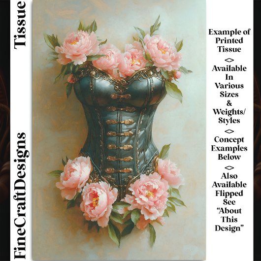 Steampunk Corset & Pink Peonies DF6L Decoupage Seidenpapier