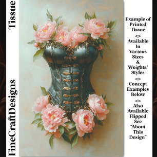 Steampunk Corset & Pink Peonies DF6R Decoupage Seidenpapier