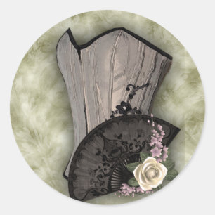 Steampunk Corset und Fan Goth Wedding Runder Aufkleber