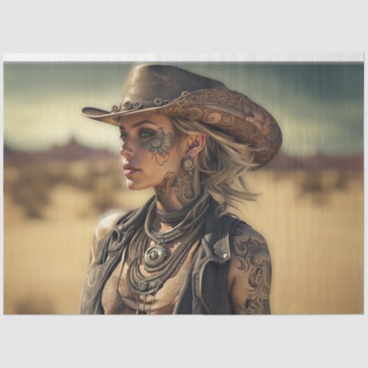 Steampunk Cowgirl Decoupage Paper | Western Seidenpapier (Vorderseite)