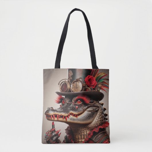 Steampunk Crocodile Top Hat Red Lipstick Tasche (Vorderseite)