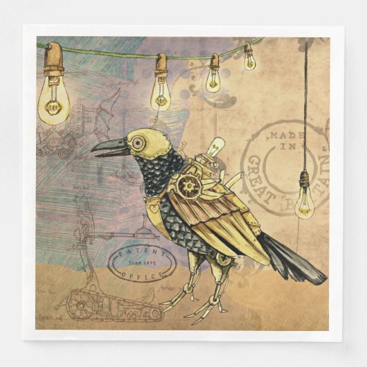 Steampunk Crow Cocktail Napkins Serviette (Vorderseite)