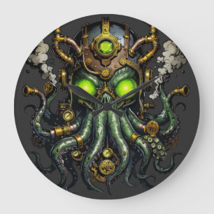 Steampunk-Cthulhu-Monster Große Wanduhr