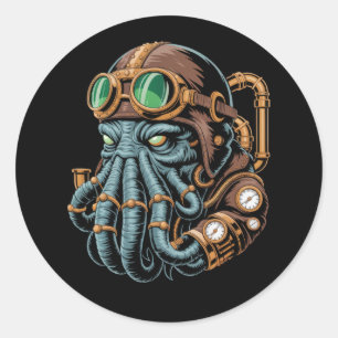 Steampunk-Cthulhu-Monster Runder Aufkleber