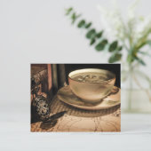 Steampunk Cup of Coffee on Saucer mit Pocket Watch Postkarte (Stehend Vorderseite)