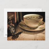Steampunk Cup of Coffee on Saucer mit Pocket Watch Postkarte (Vorne/Hinten)