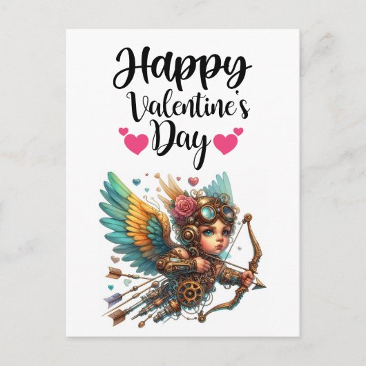 Steampunk Cupid Valentinstag Postkarte (Vorderseite)
