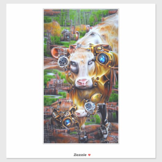 Steampunk Cyber Cow Aufkleber (Blatt)
