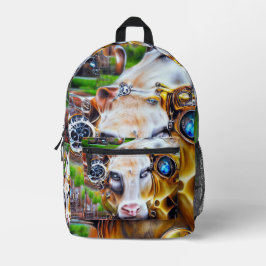 Steampunk Cyber Cow Bedruckter Rucksack
