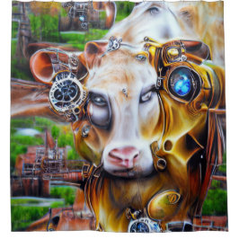 Steampunk Cyber Cow Duschvorhang