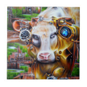 Steampunk Cyber Cow Fliese (Vorderseite)