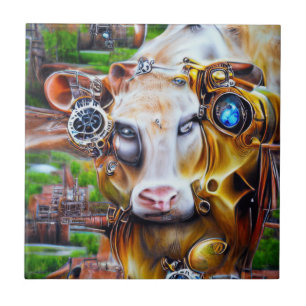 Steampunk Cyber Cow Fliese