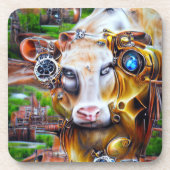 Steampunk Cyber Cow Getränkeuntersetzer (Vorderseite)