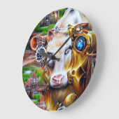 Steampunk Cyber Cow Große Wanduhr (Winkel)