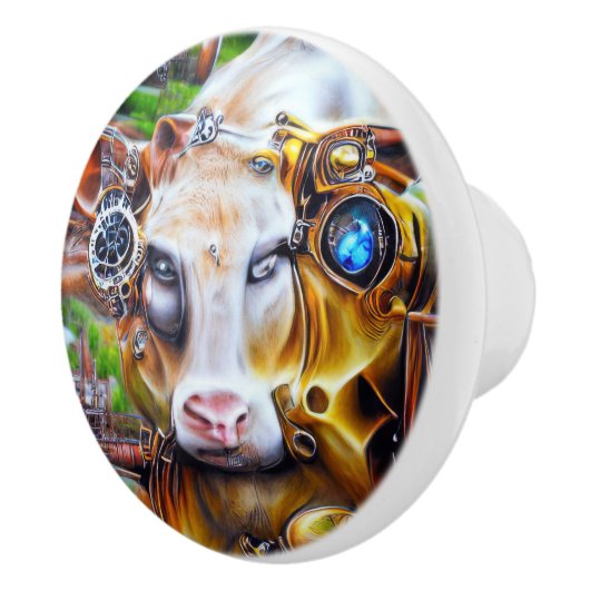 Steampunk Cyber Cow Keramikknauf (Rechts)