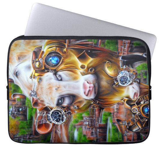 Steampunk Cyber Cow Laptopschutzhülle (Vorderseite)