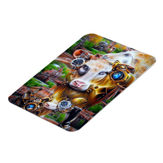 Steampunk Cyber Cow Magnet (Linke Seite)