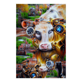 Steampunk Cyber Cow Poster