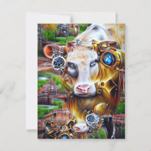 Steampunk Cyber Cow Postkarte
