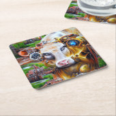 Steampunk Cyber Cow Rechteckiger Pappuntersetzer (angewinkelt)