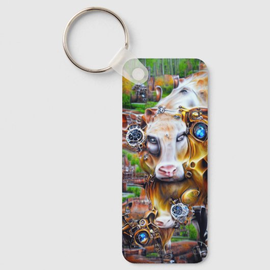 Steampunk Cyber Cow Schlüsselanhänger (Vorderseite)